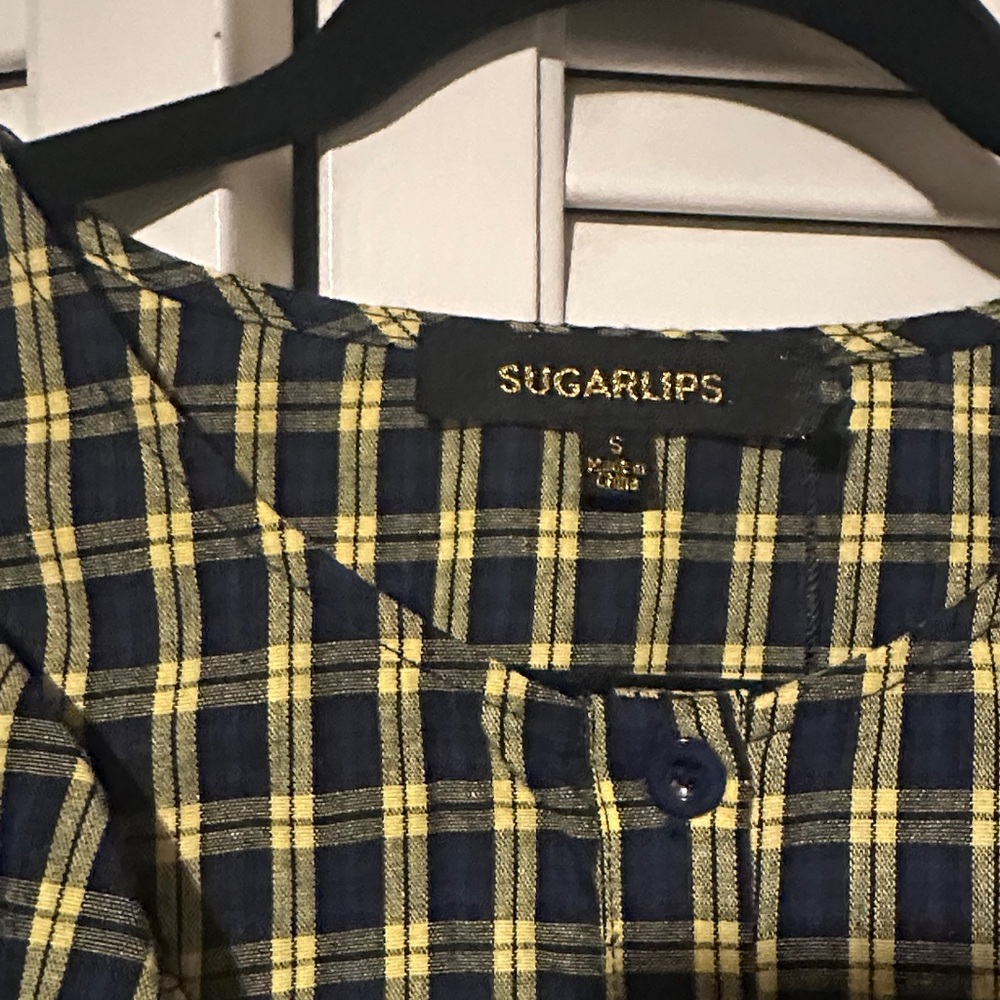 Sugarups Blue and Yellow Checkered Ruffle Blouse - Picture 2 of 3